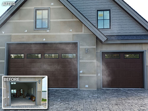 Garaga garage door - Standard+ North Hatley LP, 16’ x 10’ and 9’ x 8’, American Walnut